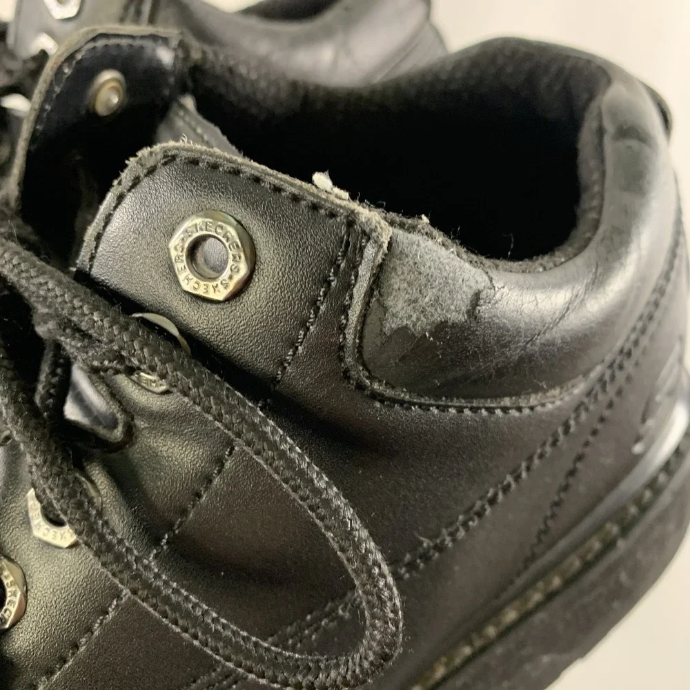 Skechers Mens Y2K Leather Lace Up Lug Sole Work Boots Size 10.5 Extra Wide Black